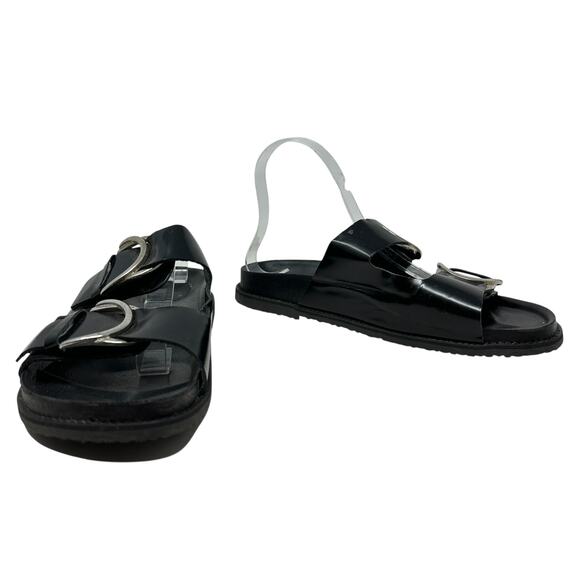 Zara Slide Sandals Buckles Double Strap Faux‎ Leather Black Size 41 US 10 - Picture 4 of 14